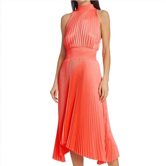 NEW A.L.C. $595 Coral Pink Renzo Pleated Blouson Dress - Picture 5 of 10